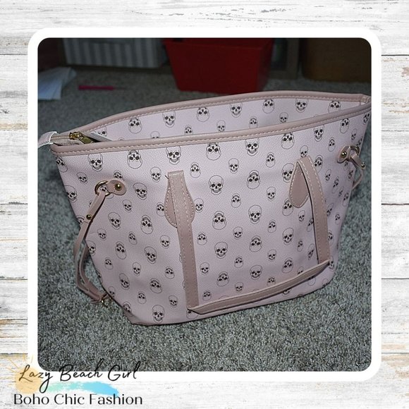Lazy Beach Girl Handbags - Skull Graphic Shoulder Tote Bag